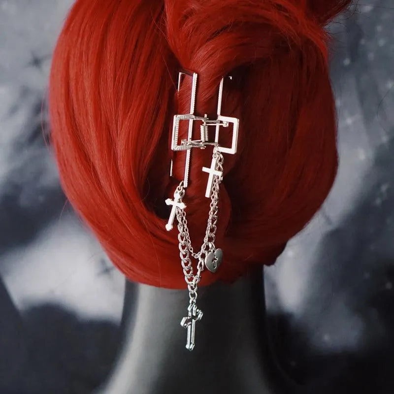 Shark Cross Heart Hairpin