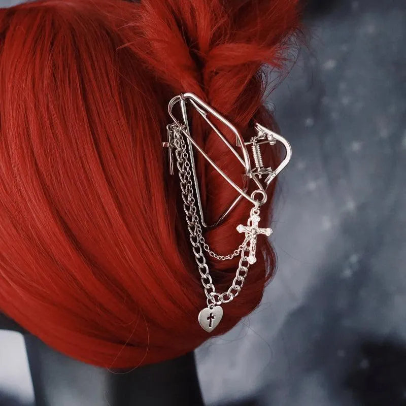 Shark Cross Heart Hairpin