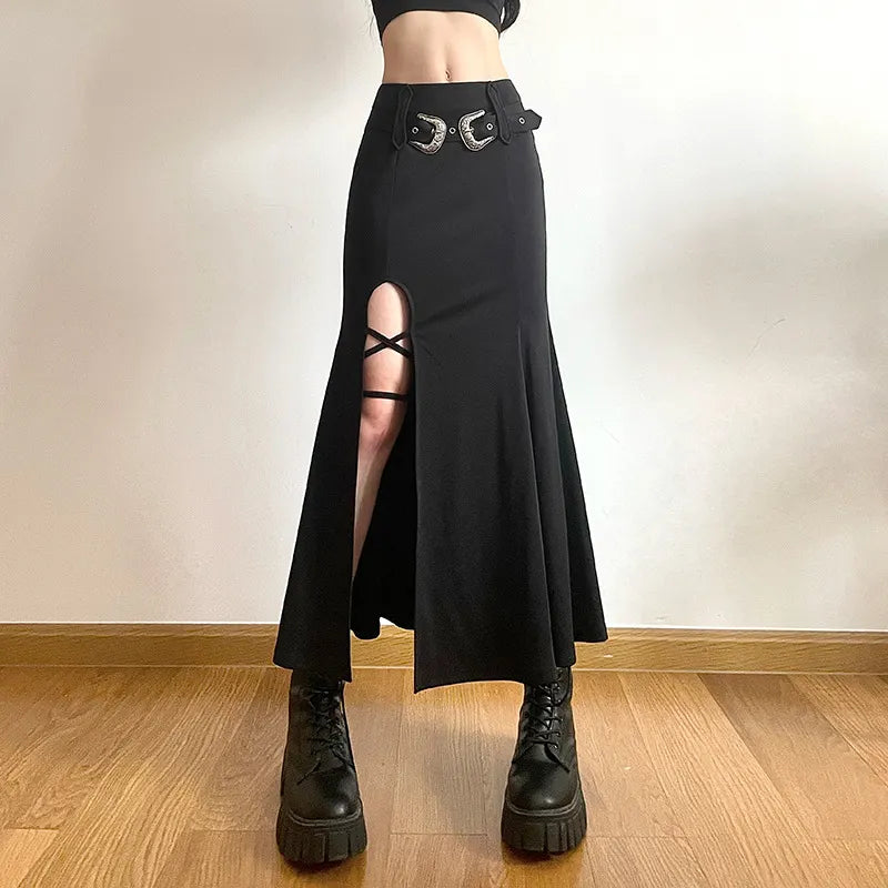 Goth Open Leg Fishtail Long Skirt