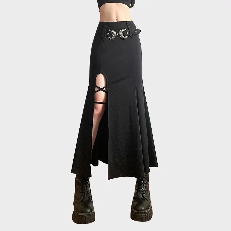 Goth Open Leg Fishtail Long Skirt