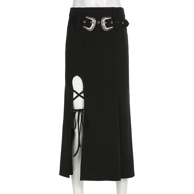 Goth Open Leg Fishtail Long Skirt