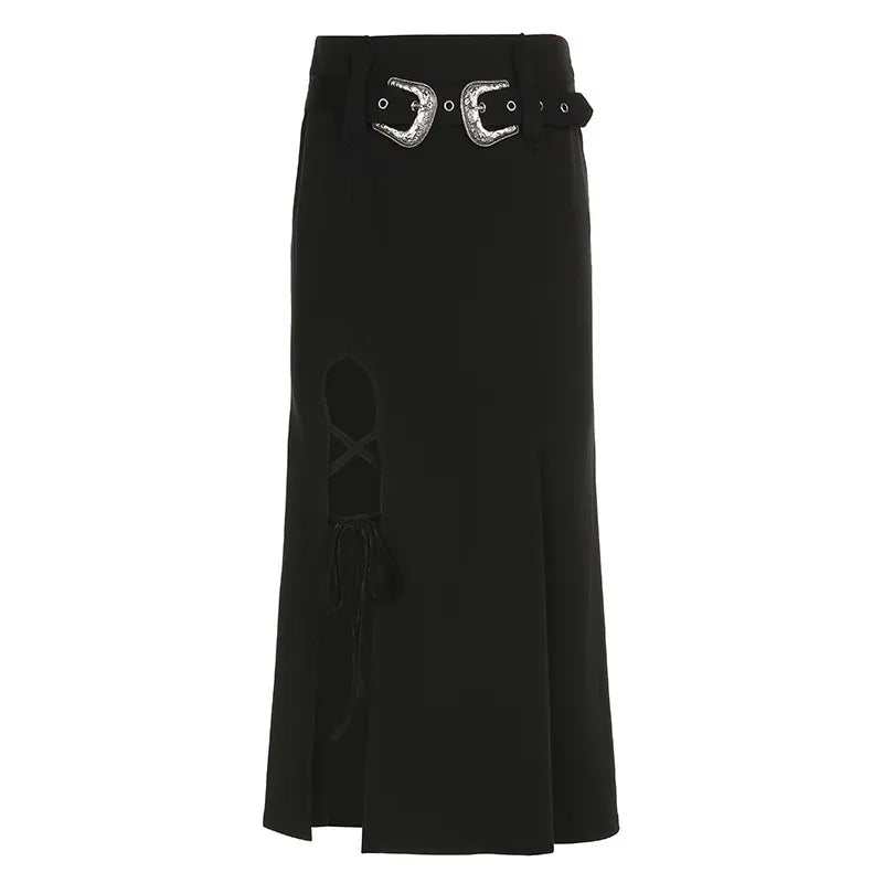 Goth Open Leg Fishtail Long Skirt