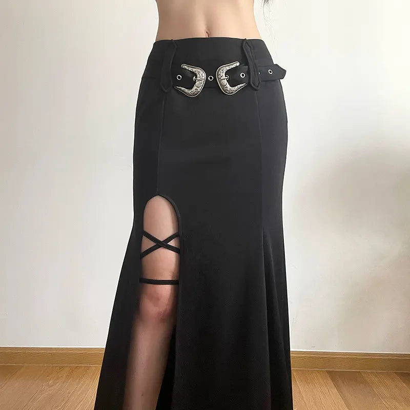 Goth Open Leg Fishtail Long Skirt