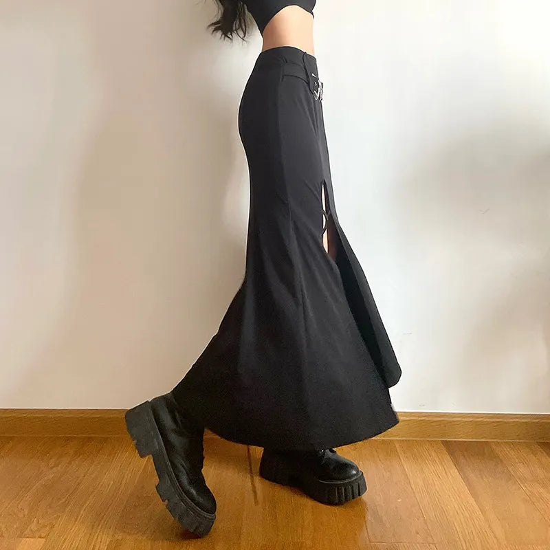 Goth Open Leg Fishtail Long Skirt