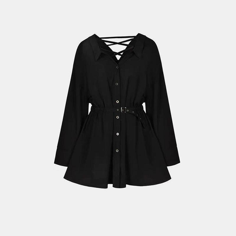 Long Sleeve Belt Waist Dress