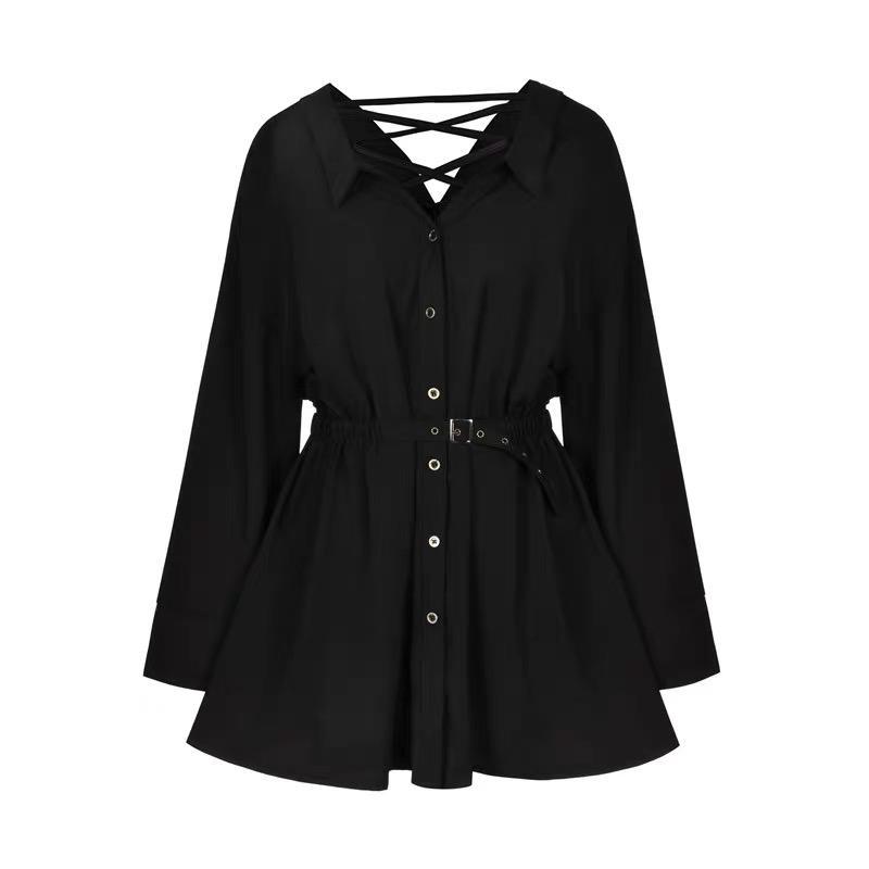 Long Sleeve Belt Waist Dress