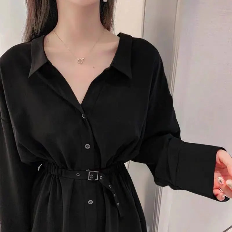 Long Sleeve Belt Waist Dress