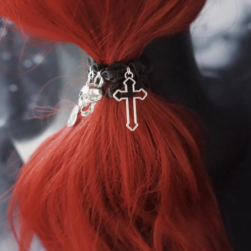 Skull Cross Heart Hair Tie