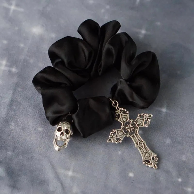 Skull Cross Heart Hair Tie