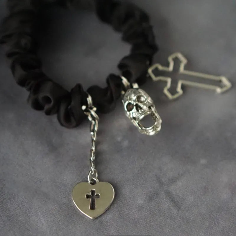 Skull Cross Heart Hair Tie