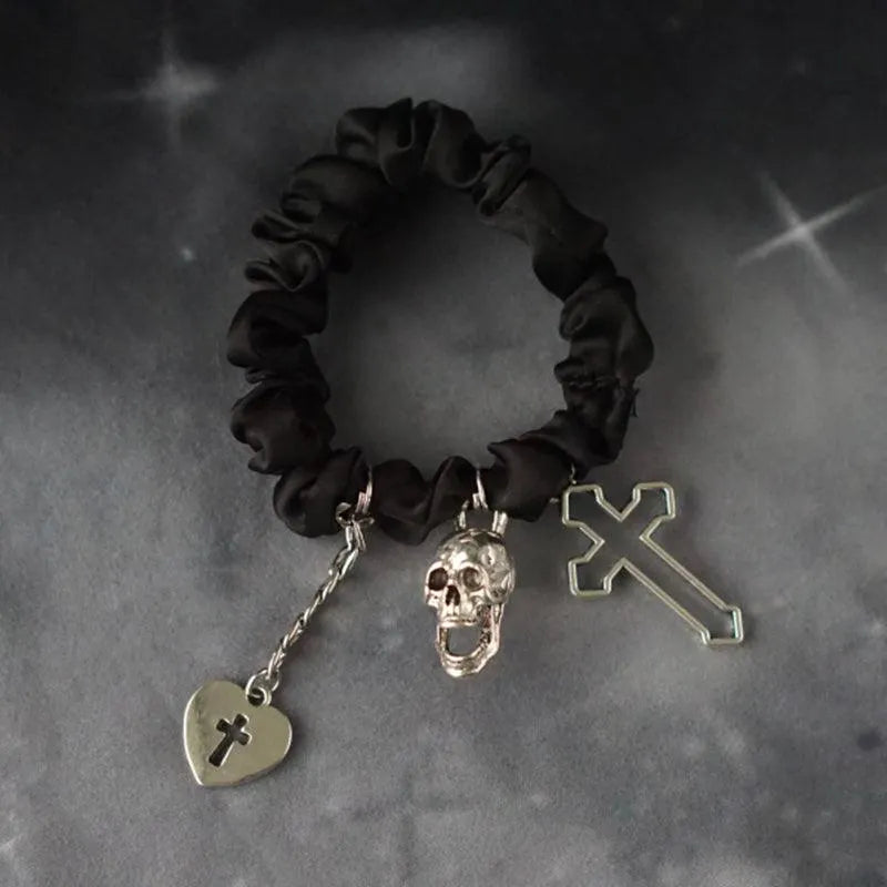 Skull Cross Heart Hair Tie