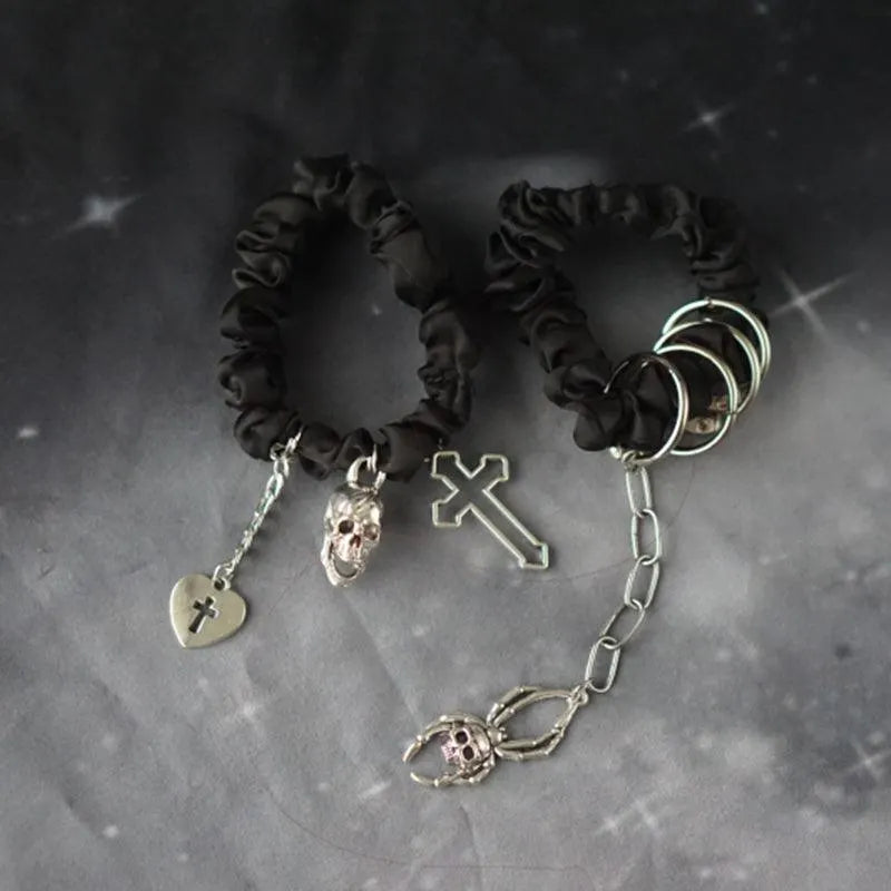 Skull Cross Heart Hair Tie