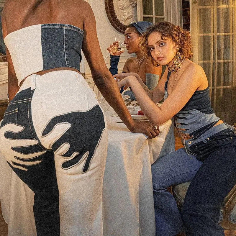 Contrast Palm Patch Embroidered Pants