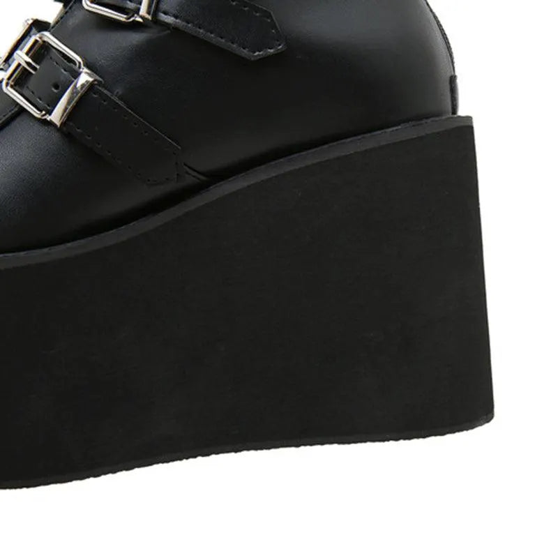 High-top Metal Button PU Thick High-heel Martin Boots