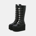 High-top Metal Button PU Thick High-heel Martin Boots