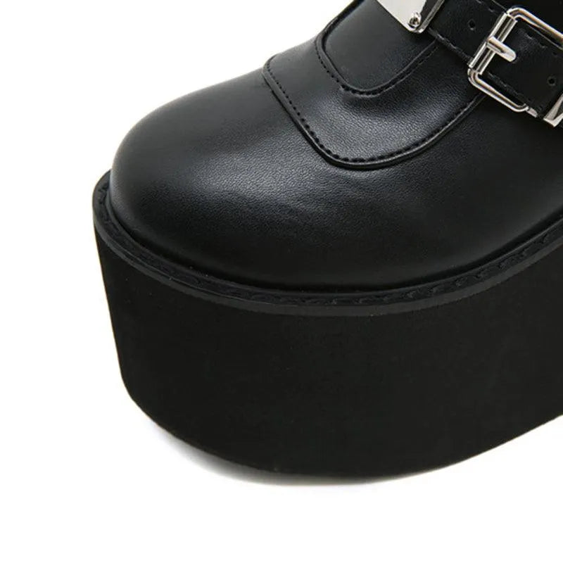 High-top Metal Button PU Thick High-heel Martin Boots