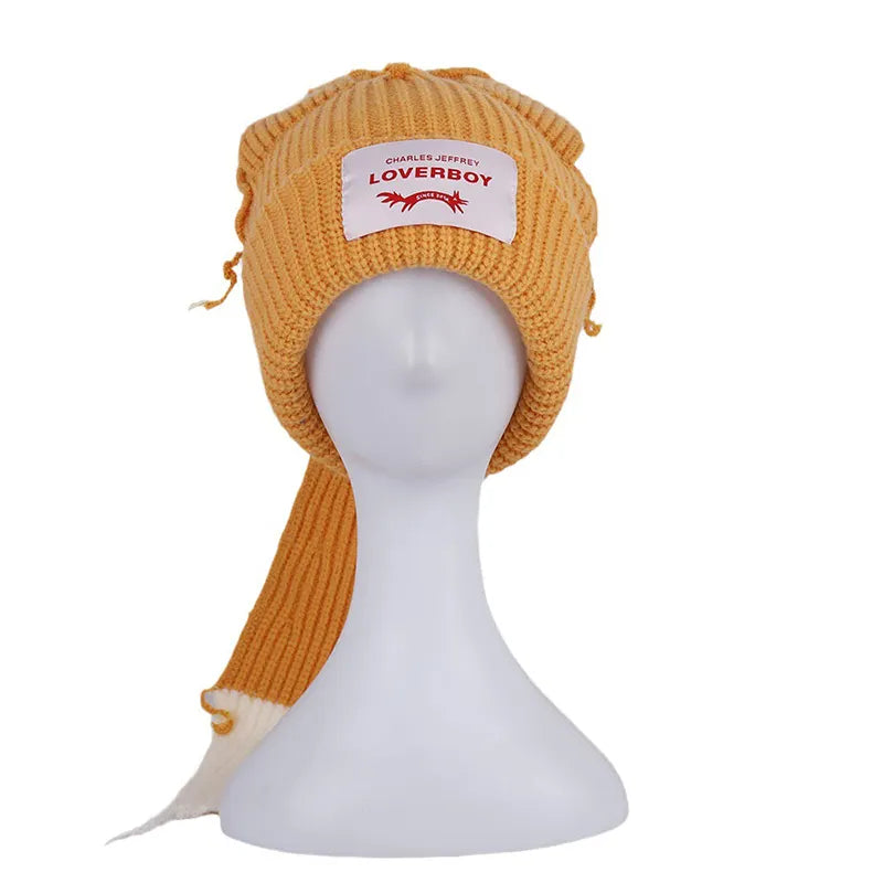 Warm Fox Tail Knitted Wool Hat
