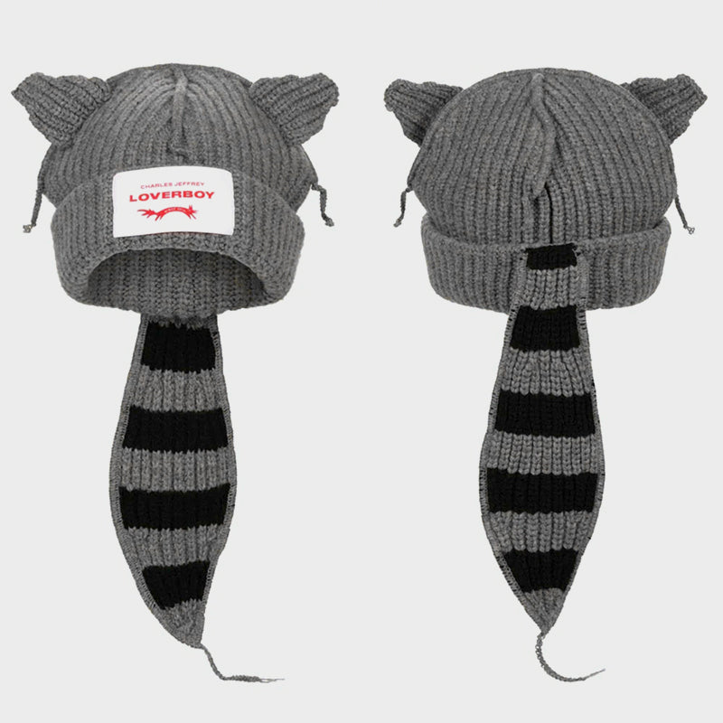 Warm Fox Tail Knitted Wool Hat
