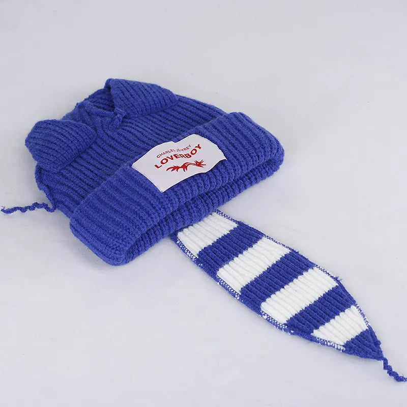Warm Fox Tail Knitted Wool Hat