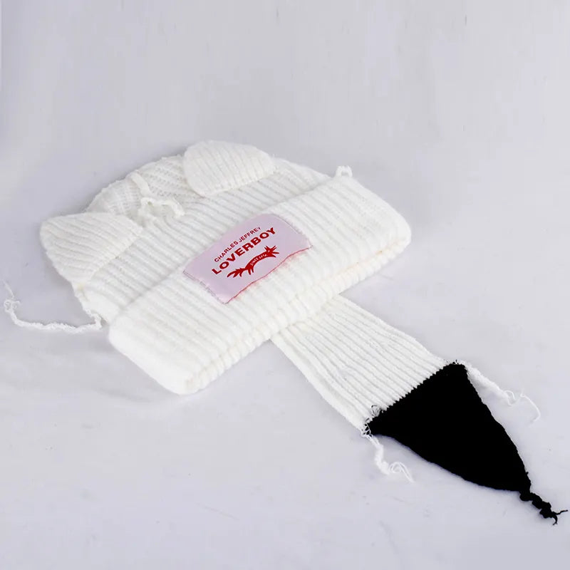 Warm Fox Tail Knitted Wool Hat