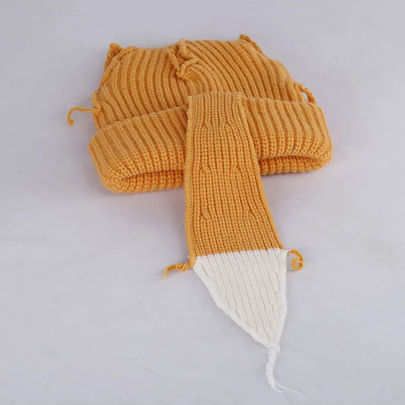 Warm Fox Tail Knitted Wool Hat