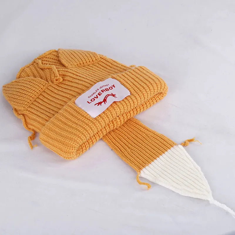 Warm Fox Tail Knitted Wool Hat