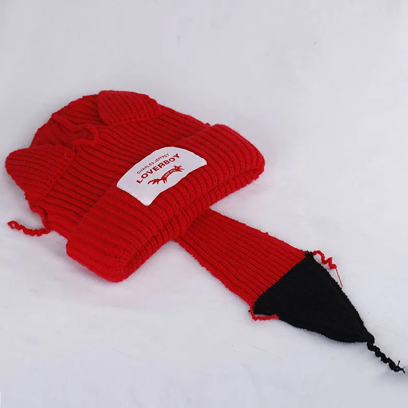 Warm Fox Tail Knitted Wool Hat
