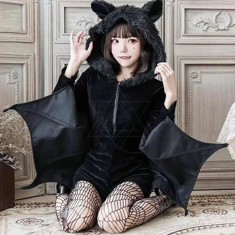 Bat Ear Hooded Dress and Devil Stockings