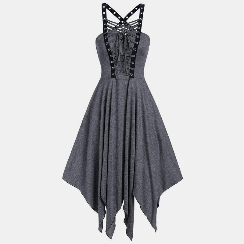 Sleeveless Lace Up Strap Irregular Dress