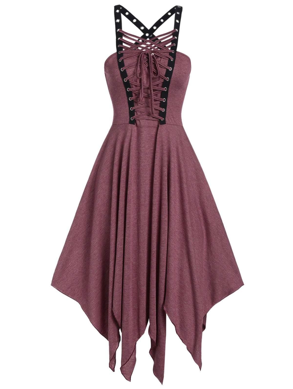 Sleeveless Lace Up Strap Irregular Dress
