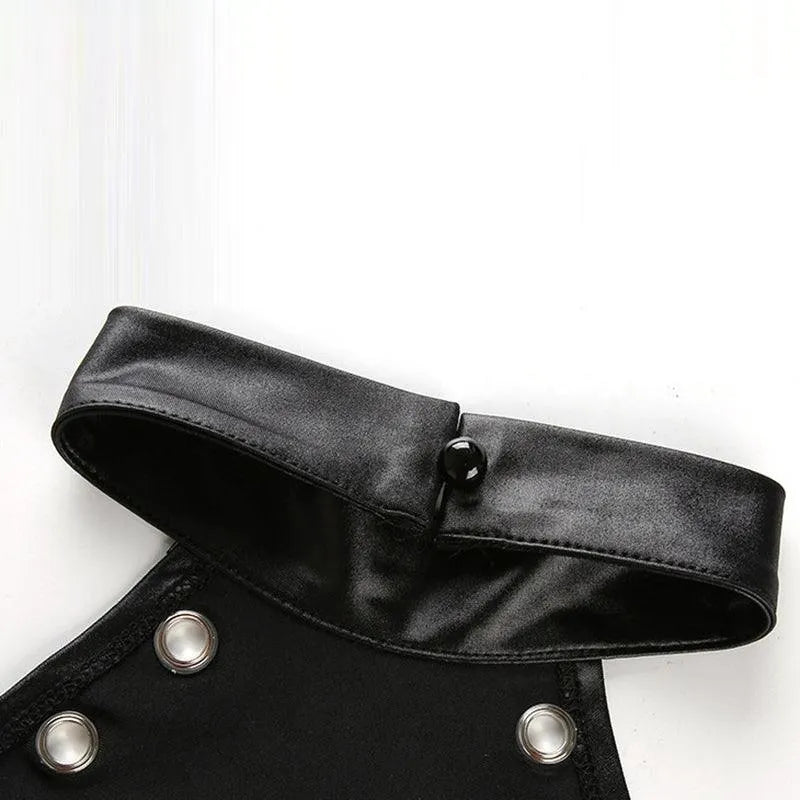 Matte Patent Leather Concealed Button Bodysuit