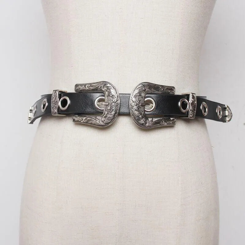 Punk Carved Double Buckle PU Belt