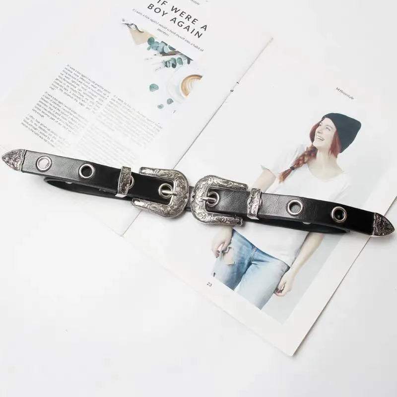 Punk Carved Double Buckle PU Belt