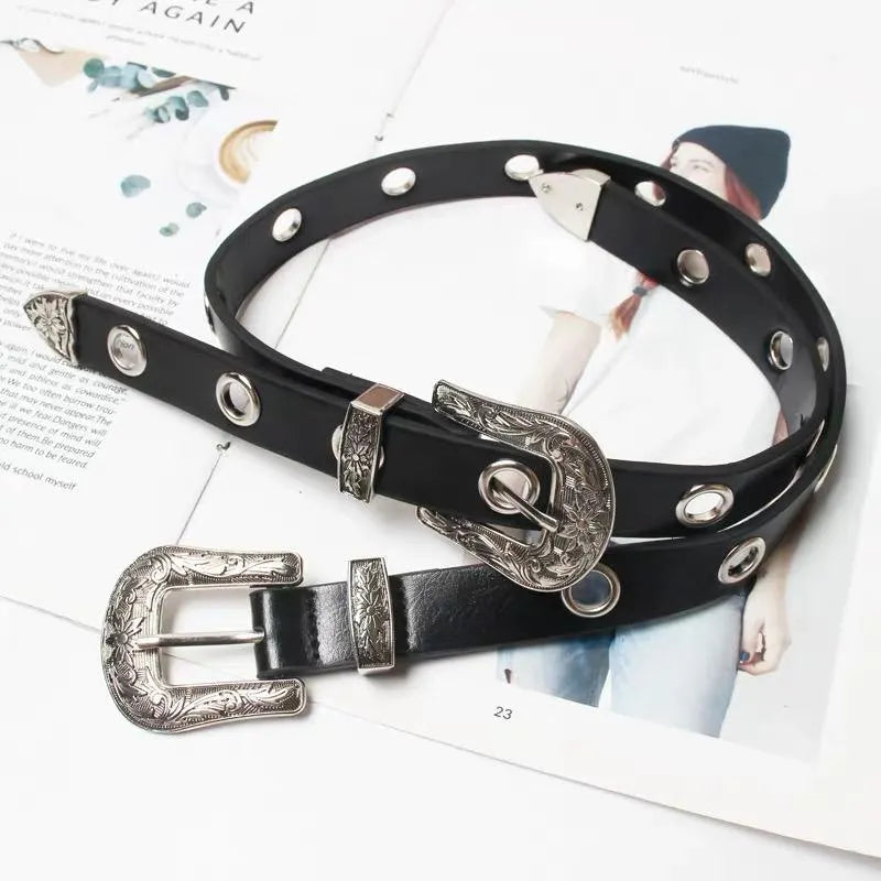 Punk Carved Double Buckle PU Belt