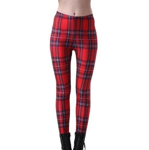Punk Grunge Plaid Tartan Red Leggings
