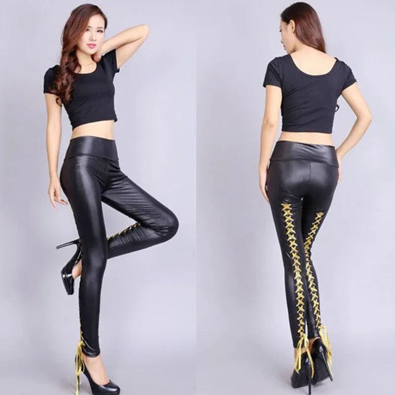 Lace Up Back Pu Leggings