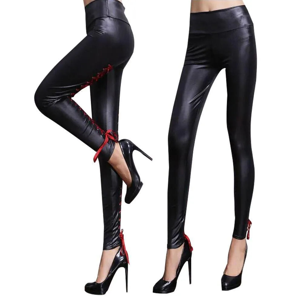 Lace Up Back Pu Leggings