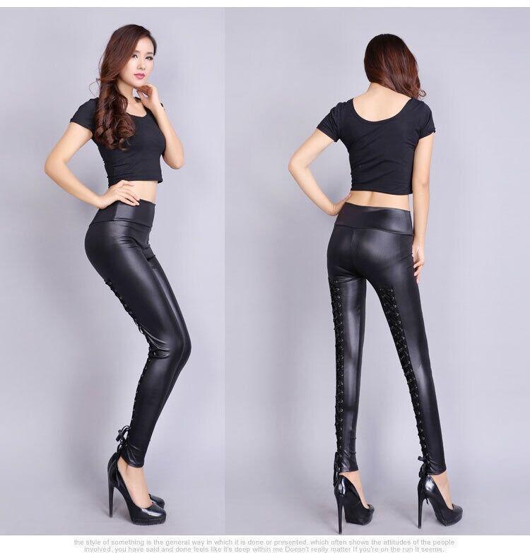 Lace Up Back Pu Leggings