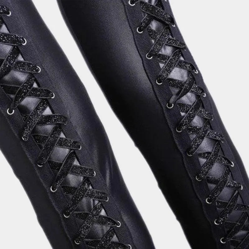 Lace Up Back Pu Leggings