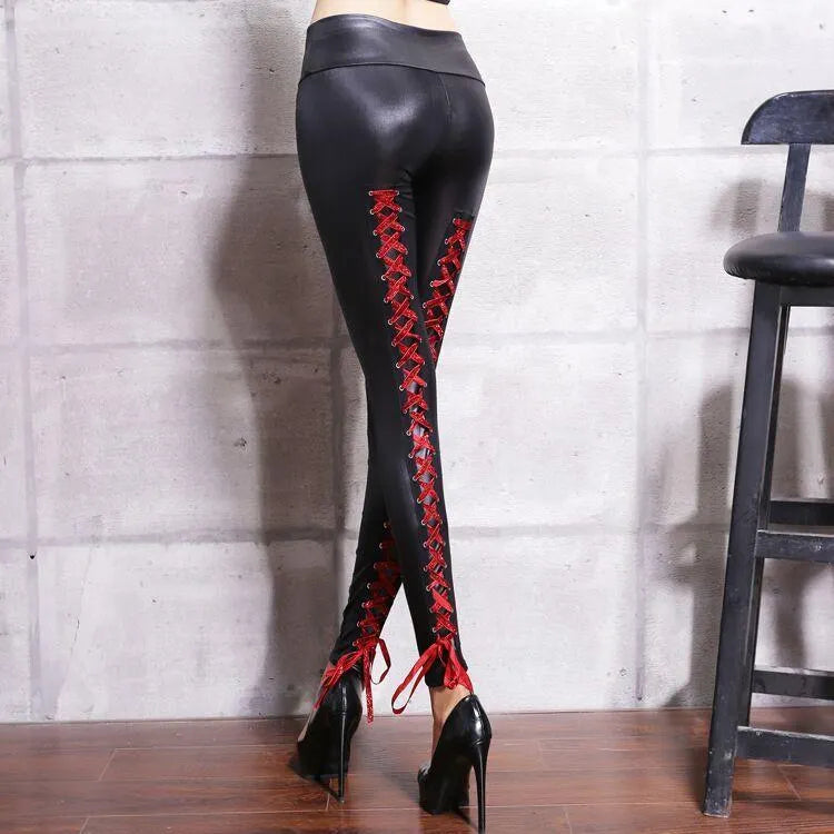 Lace Up Back Pu Leggings