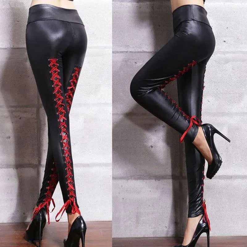 Lace Up Back Pu Leggings
