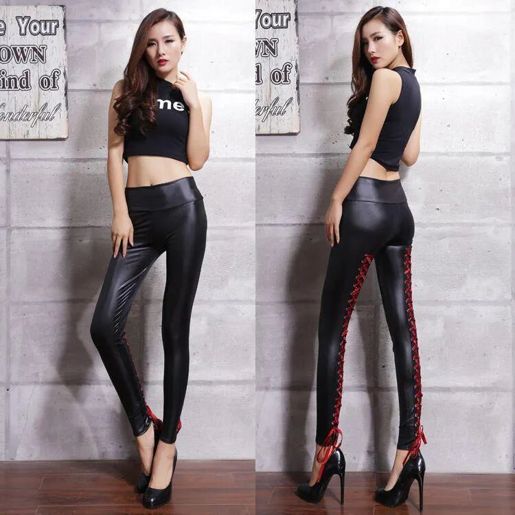 Lace Up Back Pu Leggings