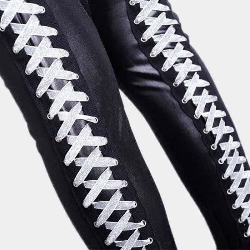 Lace Up Back Pu Leggings