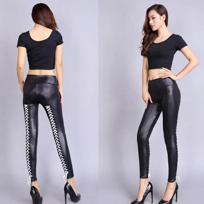 Lace Up Back Pu Leggings