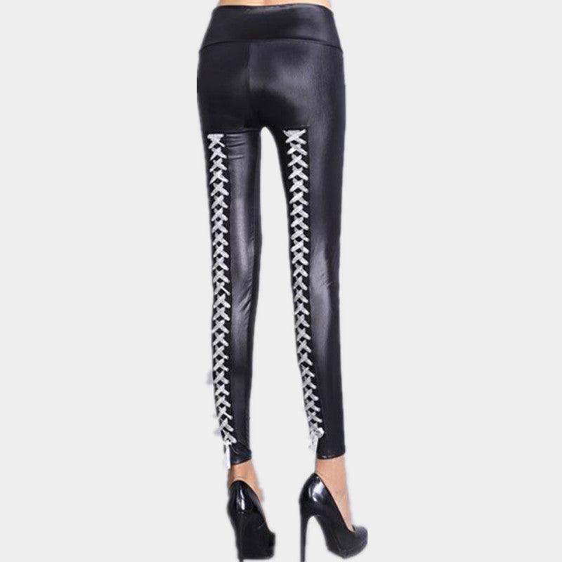 Lace Up Back Pu Leggings