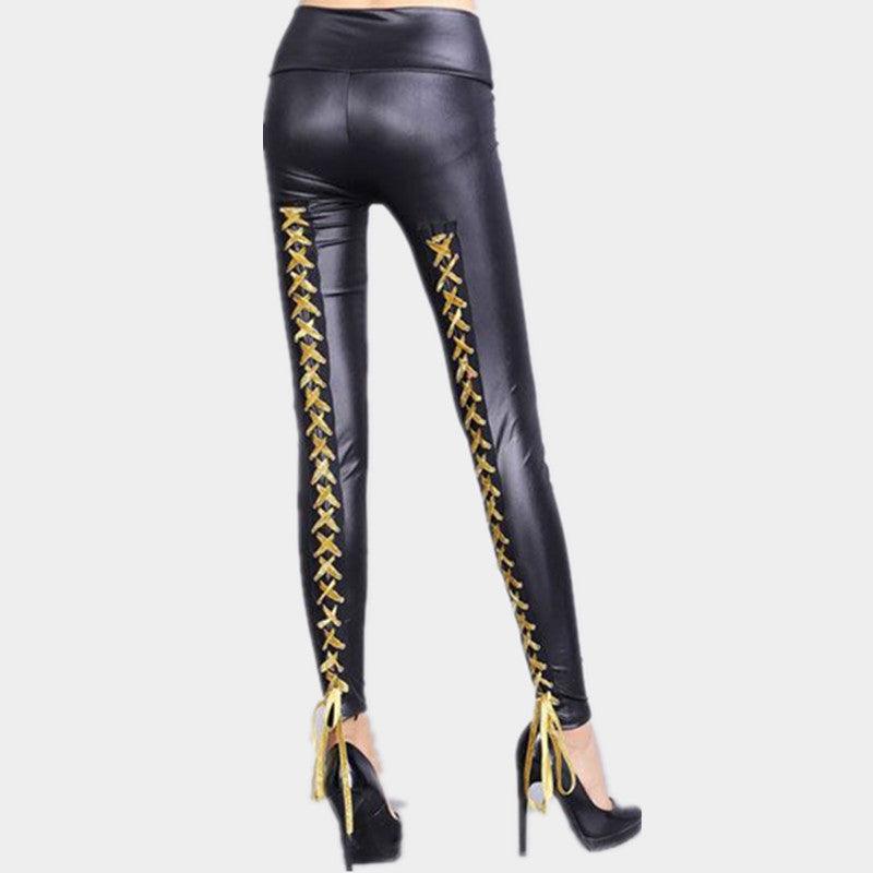 Lace Up Back Pu Leggings