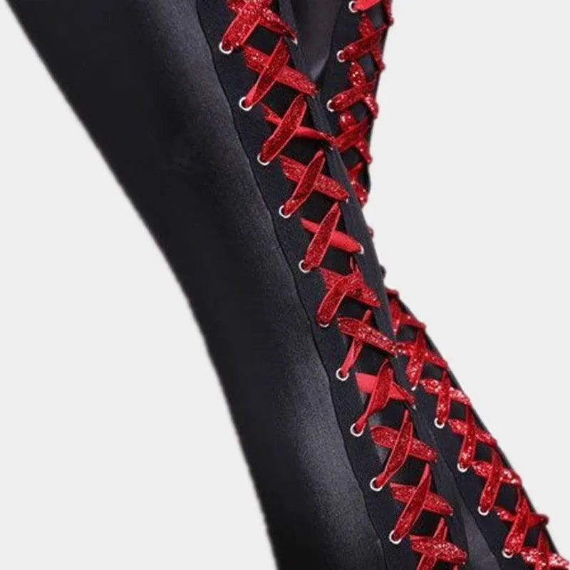 Lace Up Back Pu Leggings