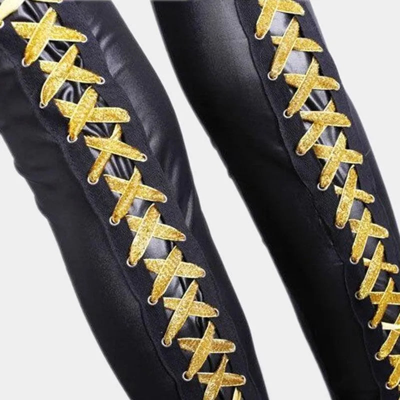 Lace Up Back Pu Leggings