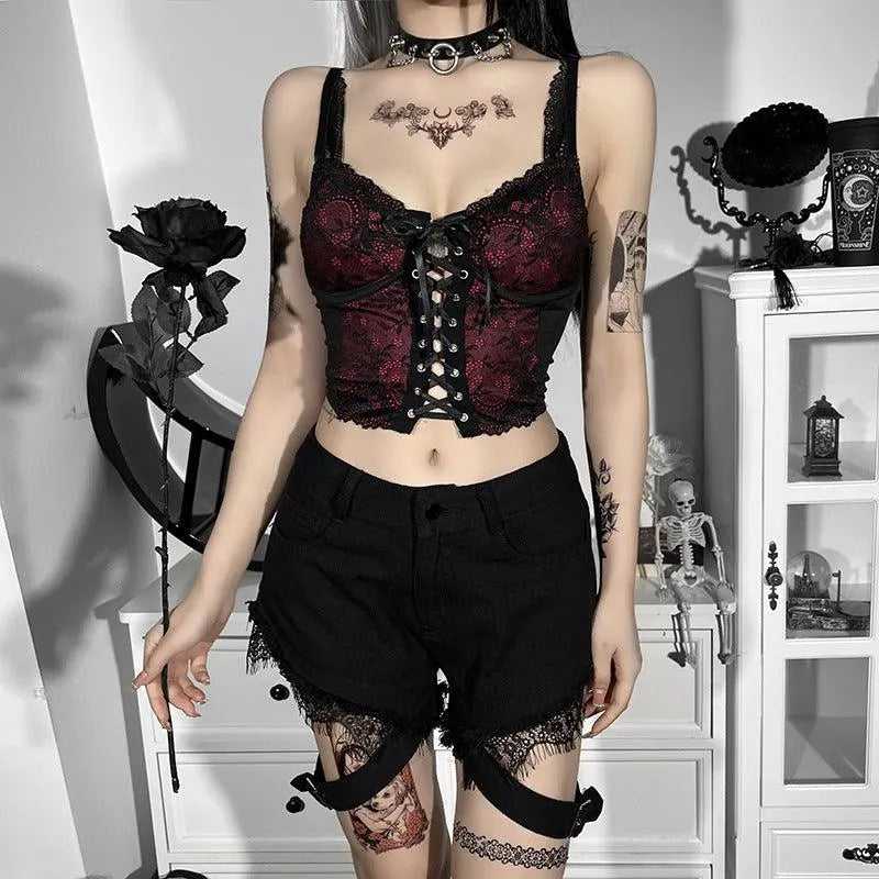 V-neck Strappy Lace Tank Top