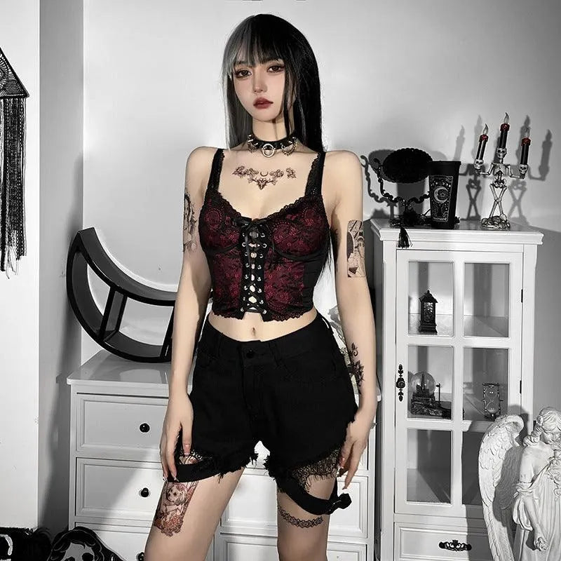 V-neck Strappy Lace Tank Top